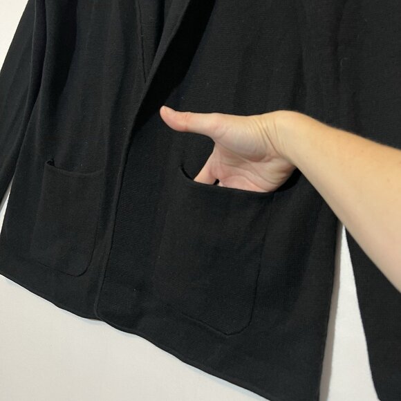 Talbots Wool Blend Knit Sweater Cardigan Women Petite Large Black Open Front - Picture 8 of 8